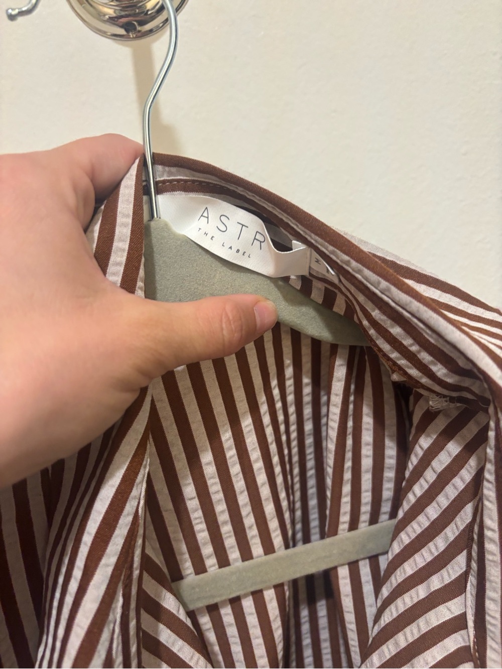 Astr Striped Sleeveless Button-Up Top in Brown and White - Picture 2 of 3